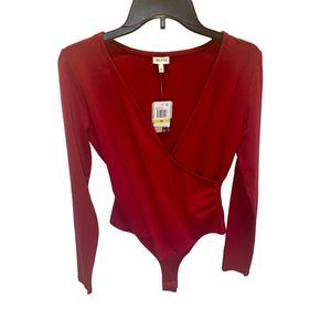 Faux Wrap Bodysuit in Biking Red Size Medium NWT
